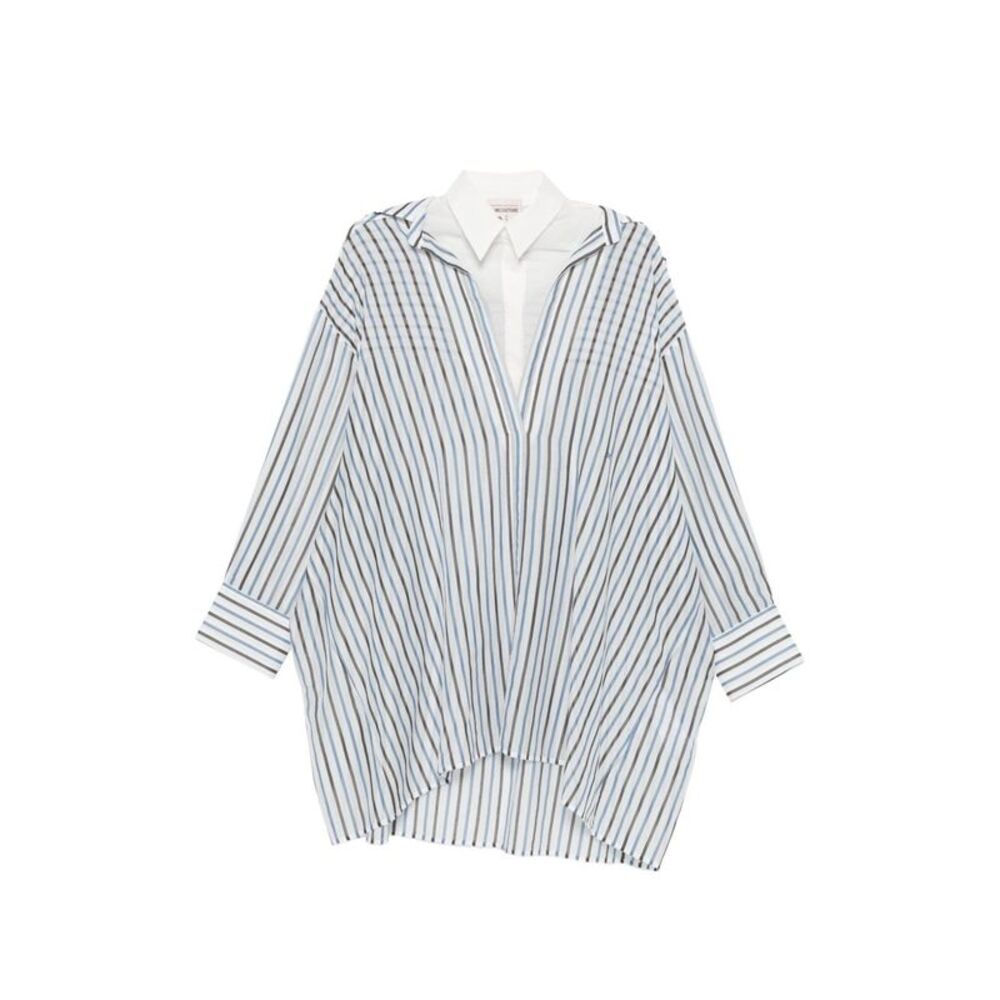 Semicouture Women's V-Neck Long Sleeves Asymmetric Hem Graciana Cotton Shirt
